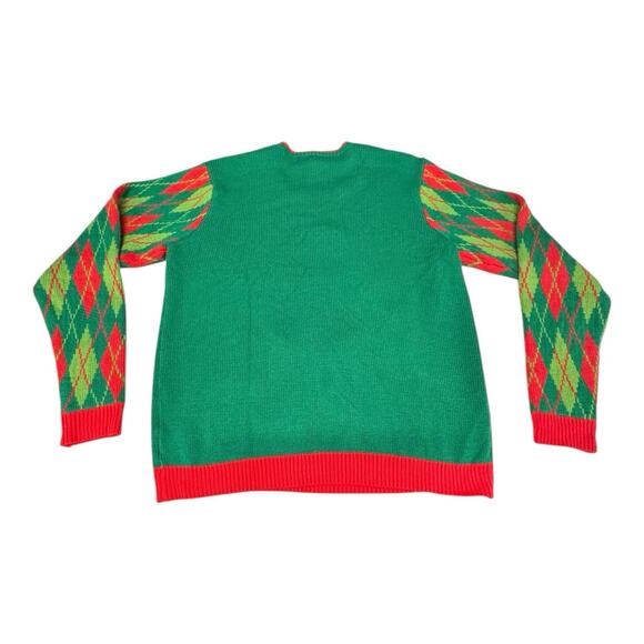 Vintage Jolly Sweaters Large Green Christmas Disco Dancing T-Rex Sweater - Picture 14 of 14